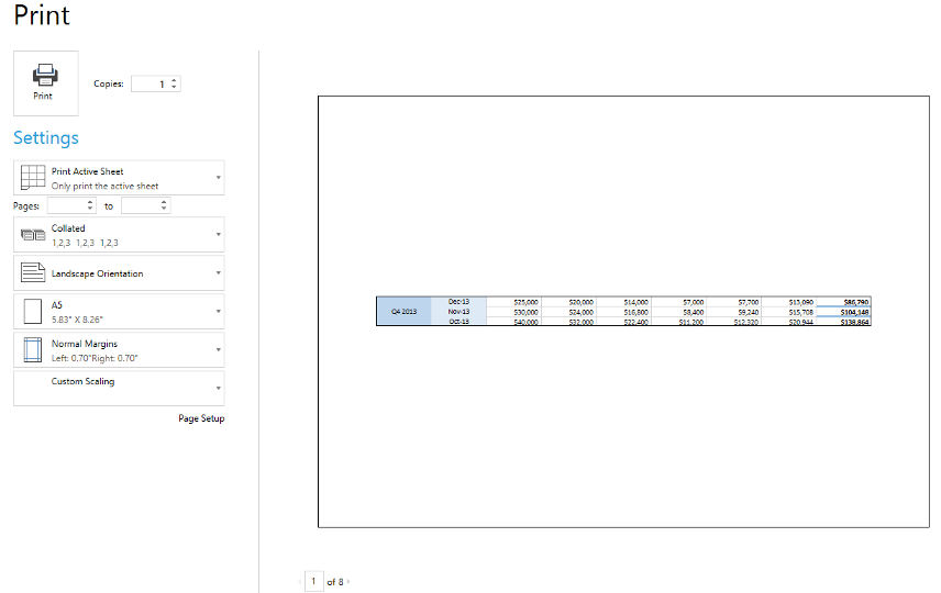 Print preview after inserting page breaks
