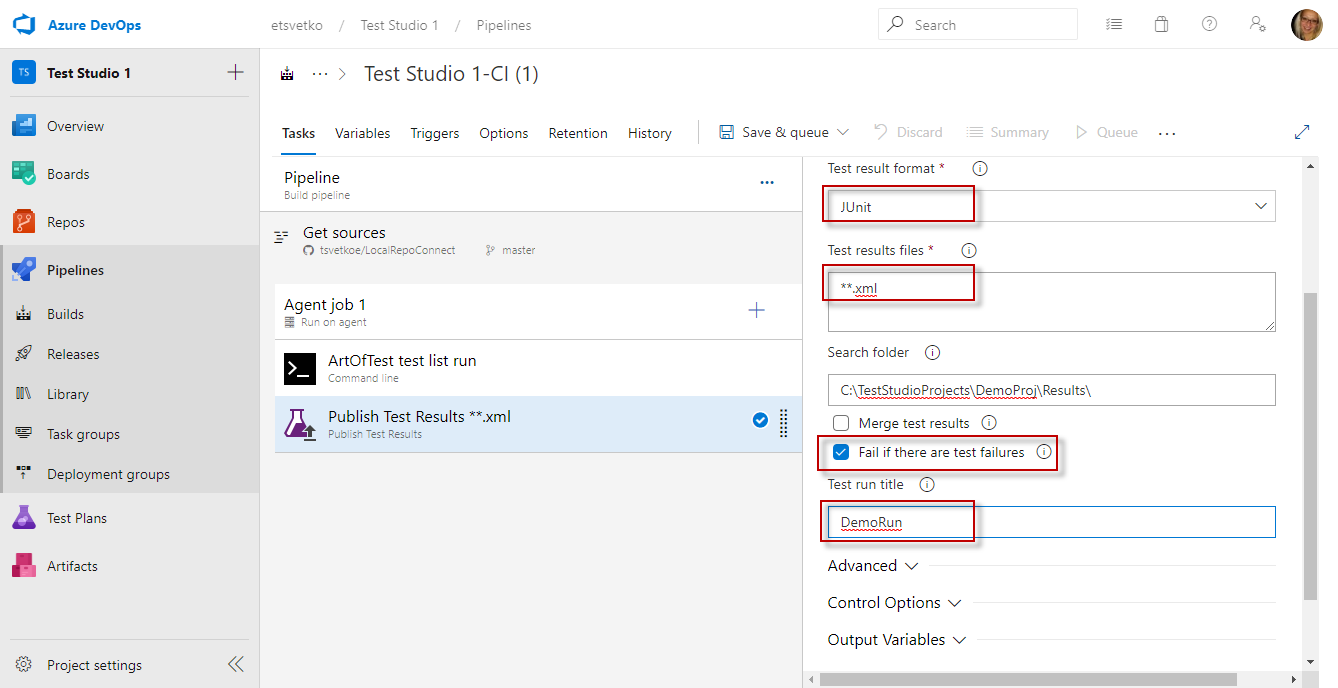 Publish Test results